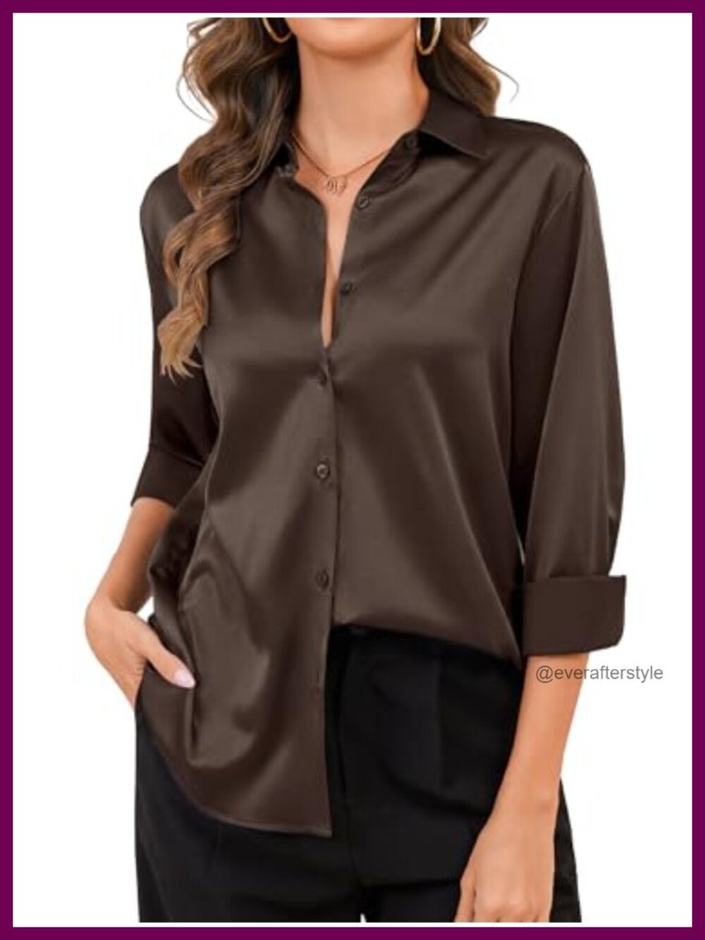Satin Silk Button Down Long Sleeve Blouse for Women Office Business Casual
